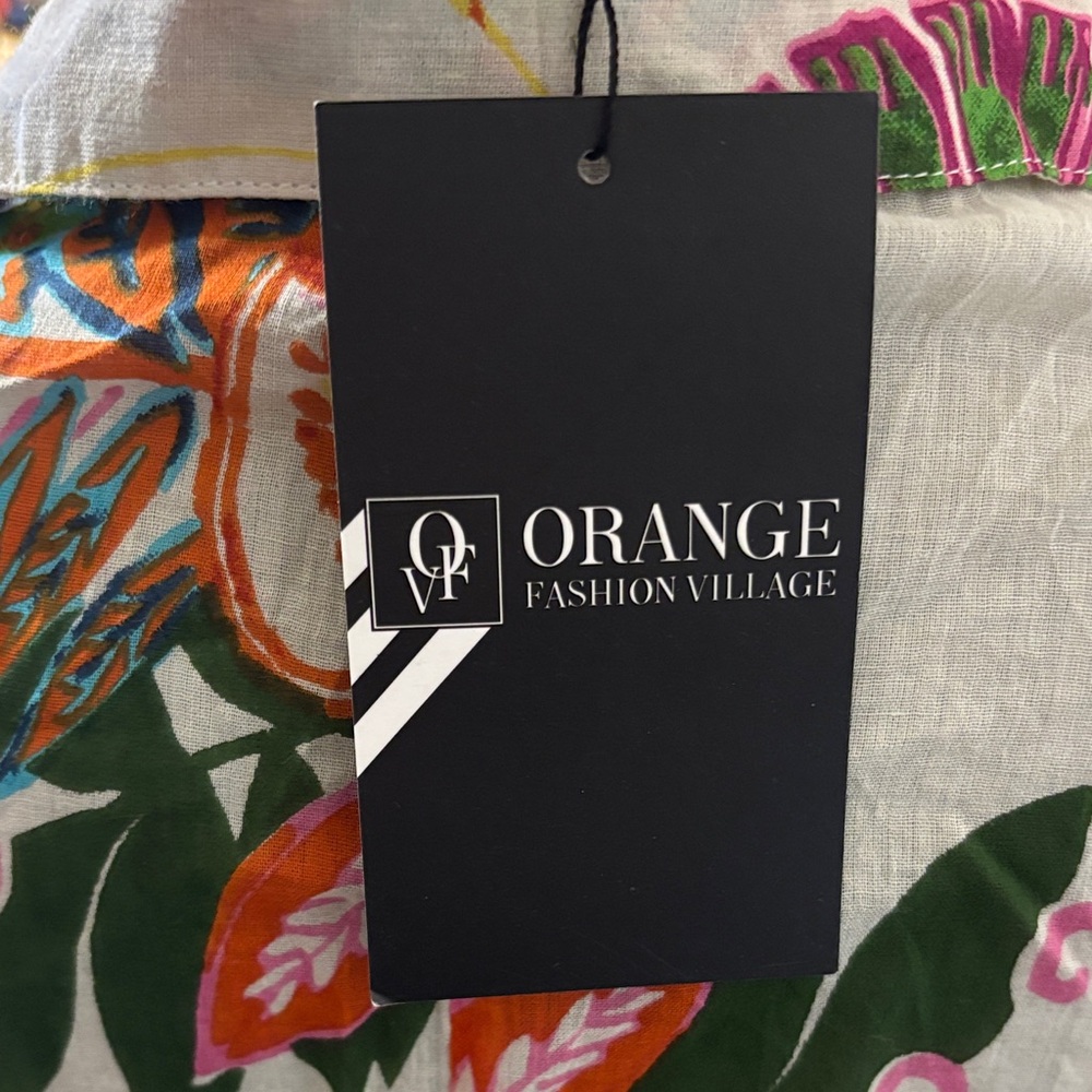 Orange Fashion Village Floral Tunic - White with Blue Green, Orange & Pink NWT - Picture 2 of 12